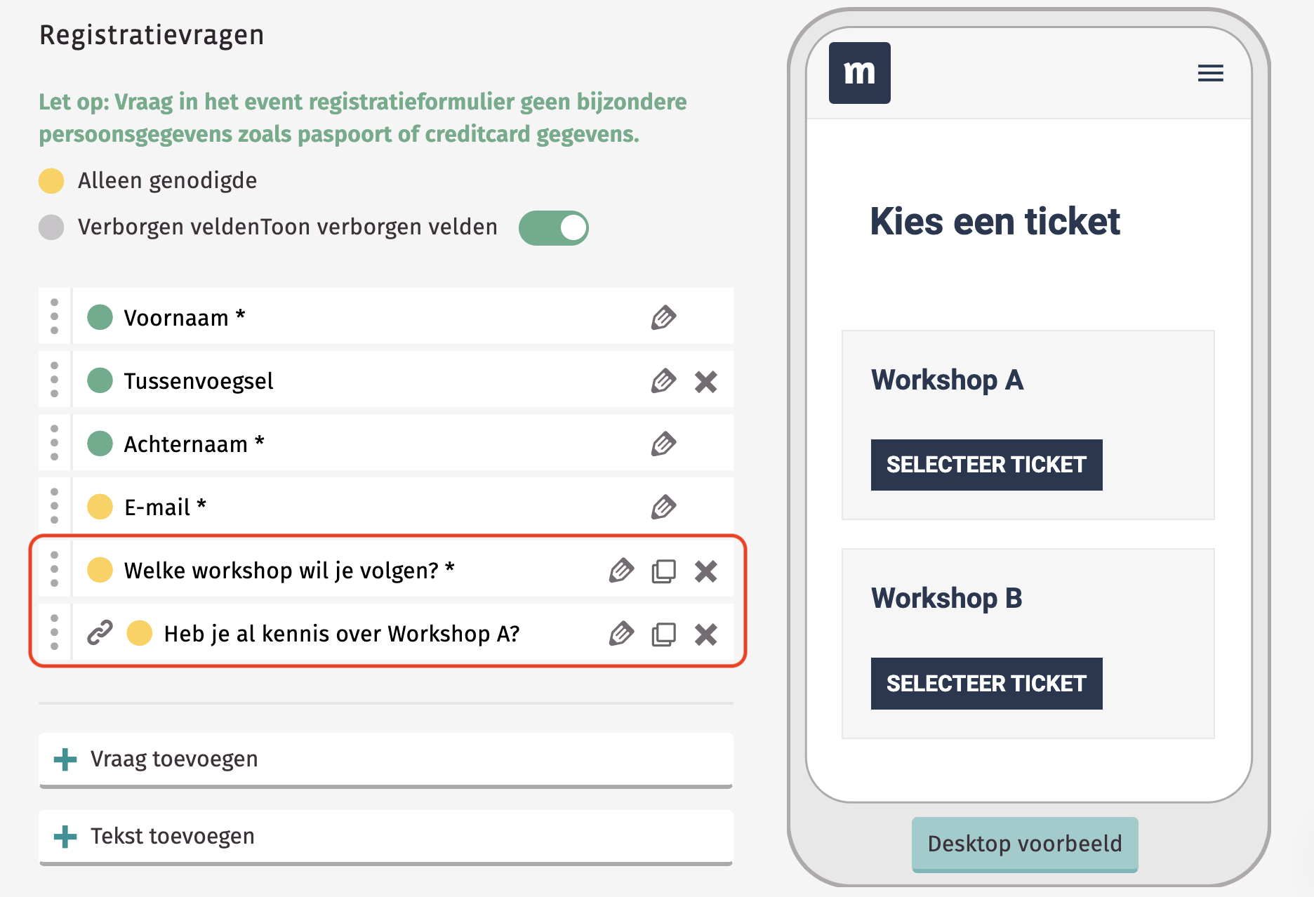 Kies een ticket