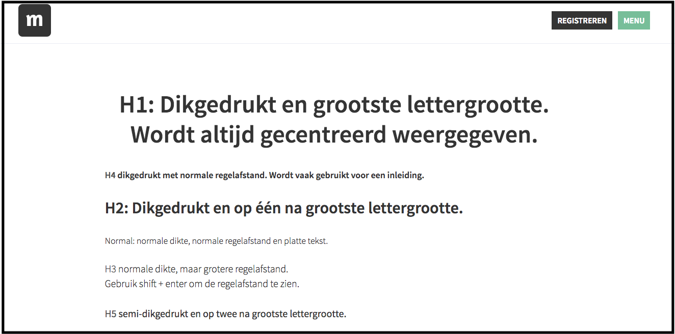 Zo ziet een verschillende headers eruit in de tekst