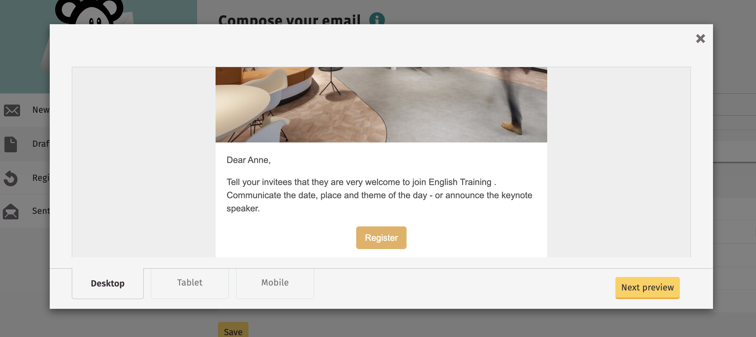 Screenshot mail preview options