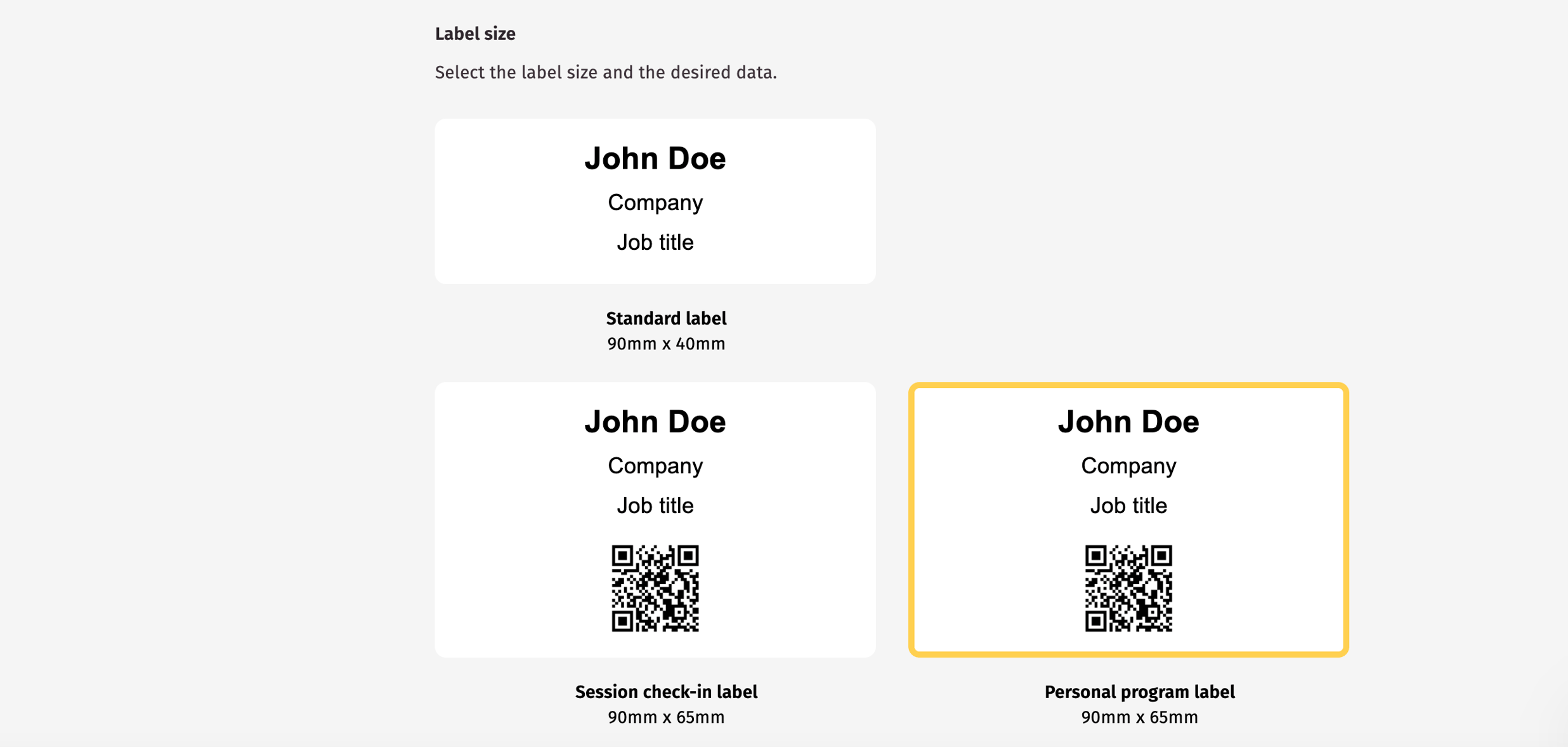 Screenshot personal program check-in label in the ticket module 
