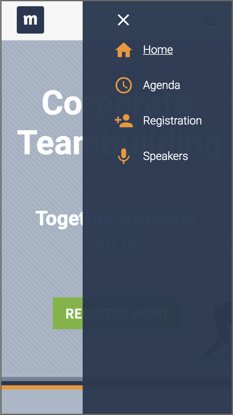 Mobiel menu event website slider